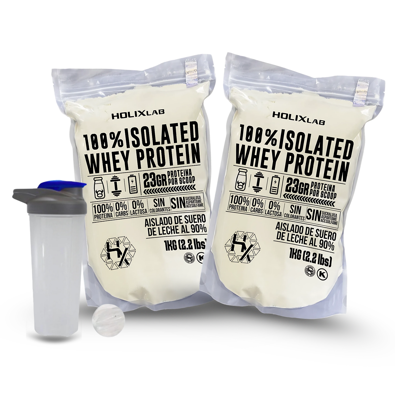 PACK FUERZA: 2 PROTEÍNAS PURA AISLADA 1KG + SHAKER + ENVÍO GRATIS